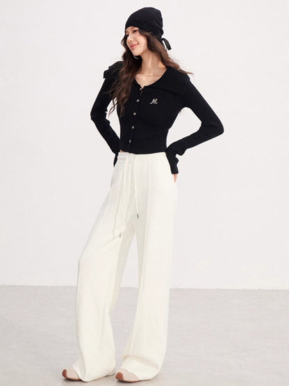 Fleece-Lined Soft-Knit Wide-Leg Pants