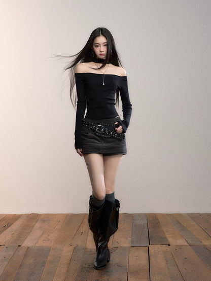 Reversible Cold-Shoulder Knit Turtleneck