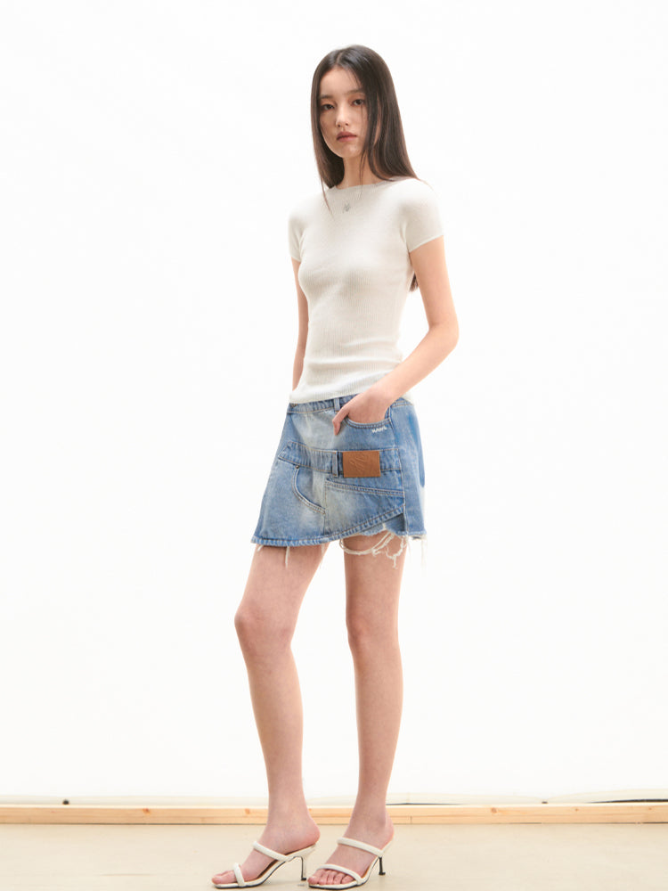 Washed Twill Misaligned Lazy Shorts