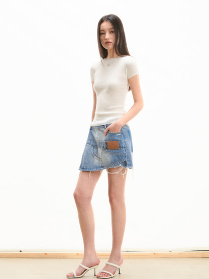 Washed Twill Misaligned Lazy Shorts