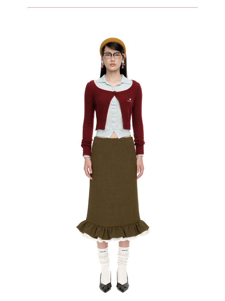 Single-Button Wool-Blend Knit Cardigan
