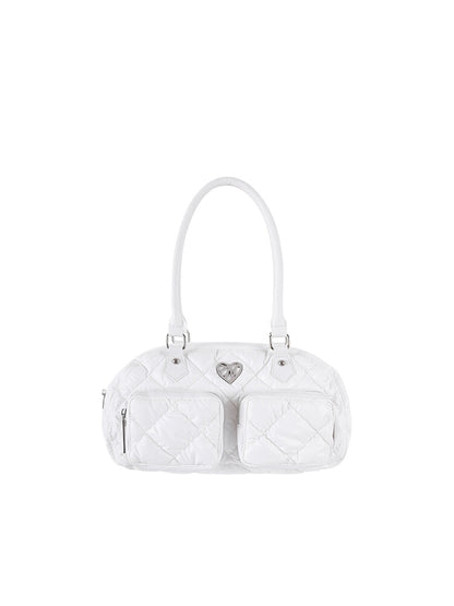 Cream White Puff Multi-Pocket Large Capacity Baguette Bag