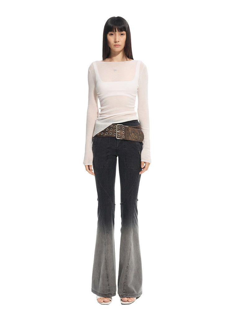 Twill Washed V-Waist Stretch Micro-flare Pants - CHINASQUAD