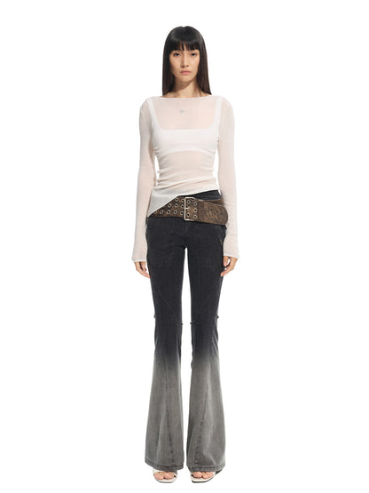 Twill Washed V-Waist Stretch Micro-flare Pants - CHINASQUAD