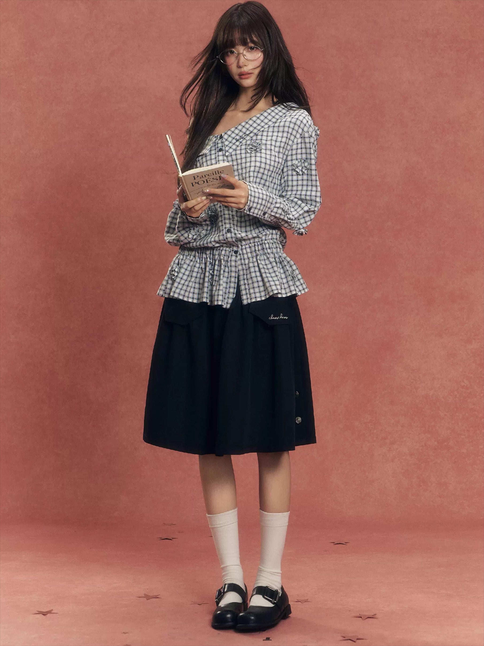 Vintage Washed Denim Utility Midi Skirt