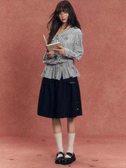 Vintage Washed Denim Utility Midi Skirt