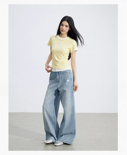 Asymmetric Layered Slim-Fit Short Sleeve T-Shirt