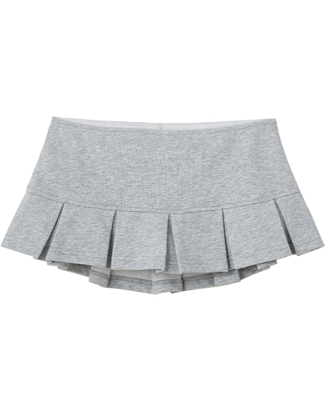 Gray Knit Patchwork Pleated Skirt