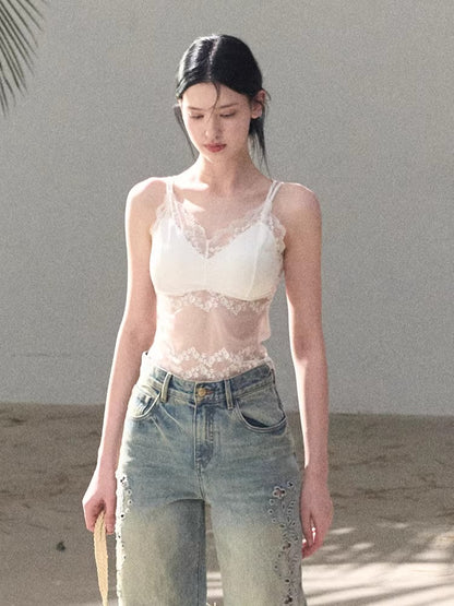 French Satin Lace Backless Camisole