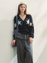 Single-breasted Star Argyle Knit Cardigan - CHINASQUAD