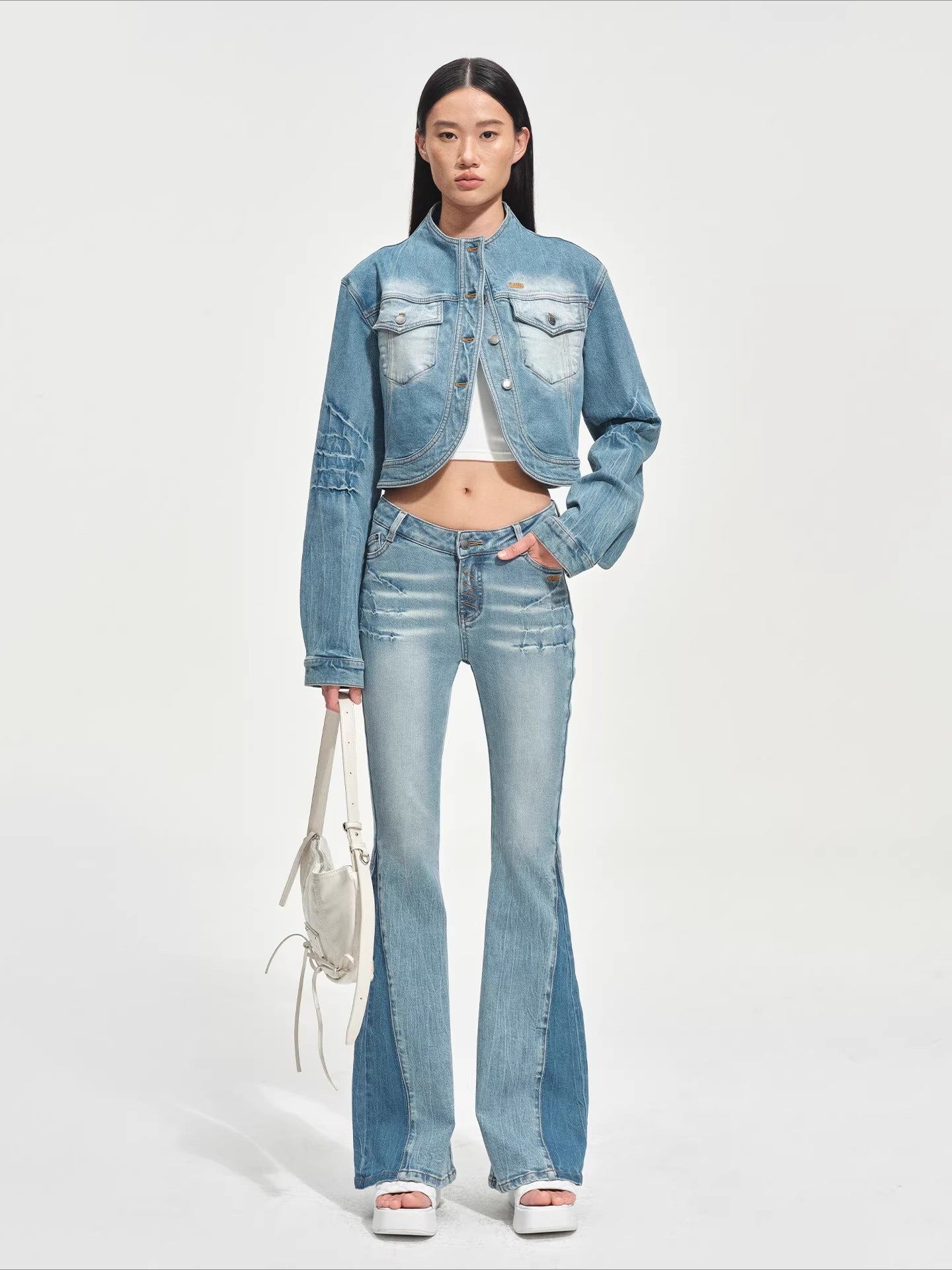 Vintage-Washed Skinny Micro-Flare Denim Jeans