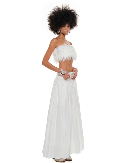 White Long Pleated A-Line Skirt