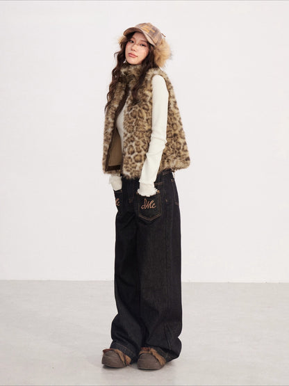Faux-Fur Panel Vintage Sleeveless Vest