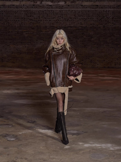 Reversible Faux Shearling Leather Jacket