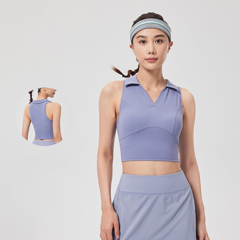 Purple &amp; White Polo Collar Tennis Sports Bra