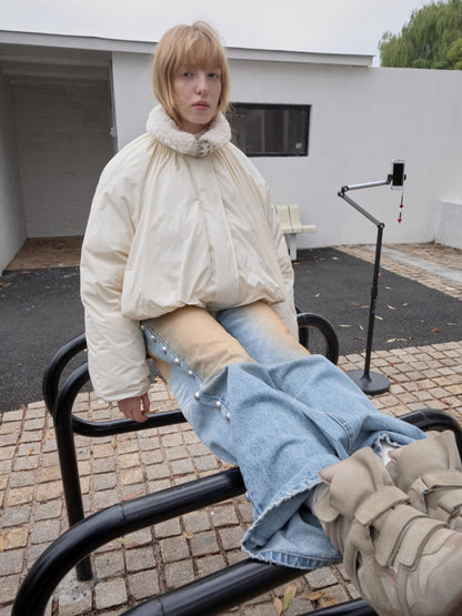 Belted Pleated Cocoon Down Jacket