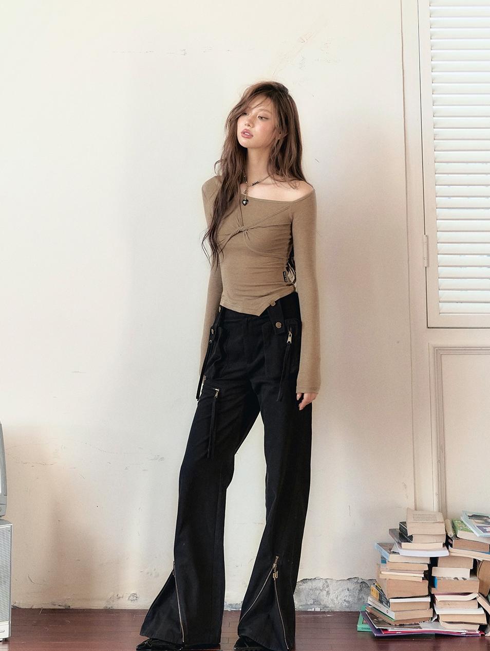 Cut-Out Tencel Long Sleeve T-shirt