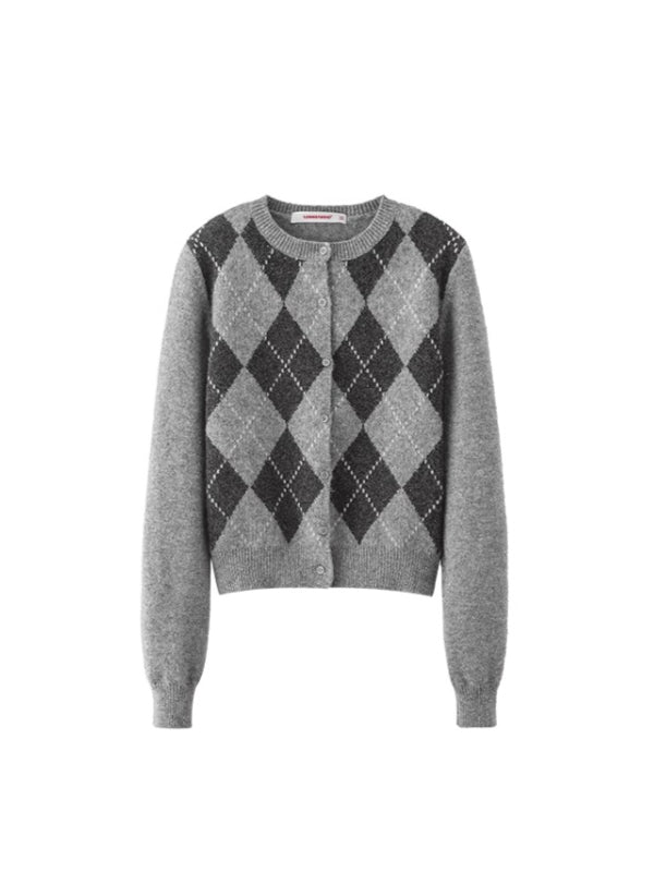 Argyle V-Neck Wool Blend Pullover