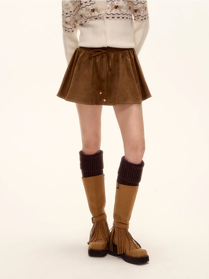 Beaded Suede Puff Mini Skirt