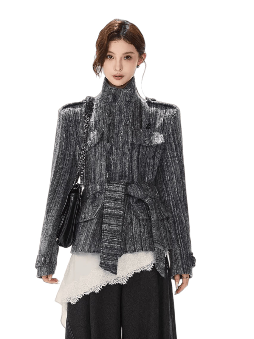 Double-Breasted Belted Wool-Blend Jacket