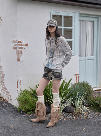 Icelandic Animal Pattern Open-Knit Sweater