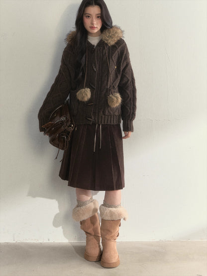 Charm Hazelnut Corduroy Pleated Skirt