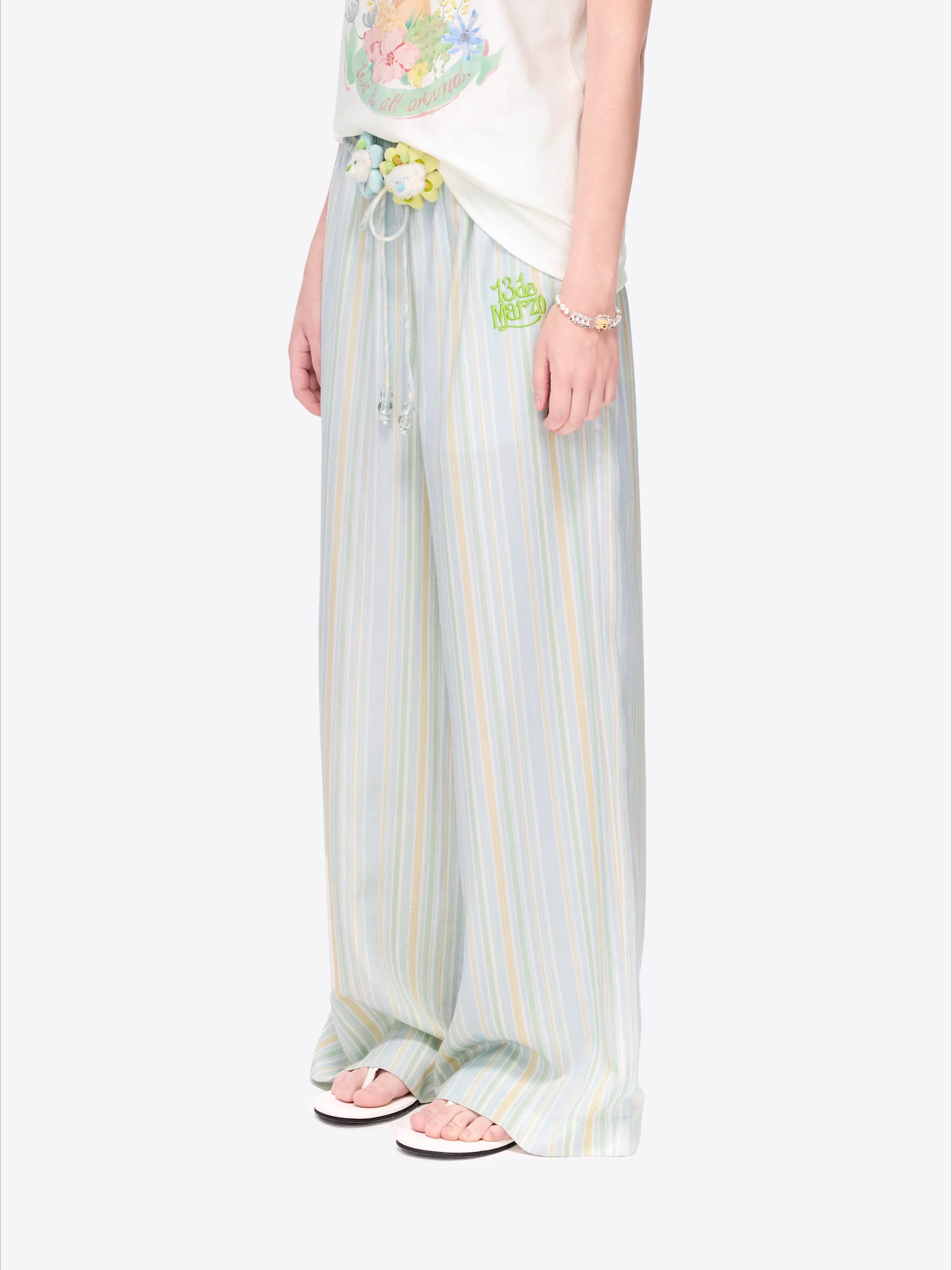 Striped Lyocell Linen Wide-Leg Trousers