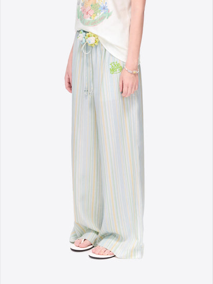 Striped Lyocell Linen Wide-Leg Trousers