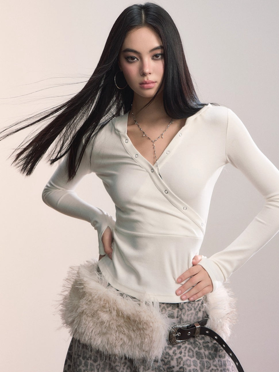 Crossover Hooded Slim-Fit Knit Sweater