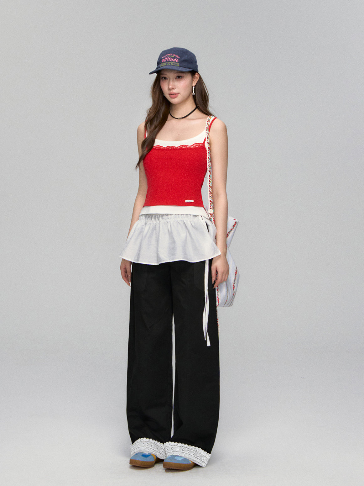 Lace-Trim Relaxed Blade-Cut Pants
