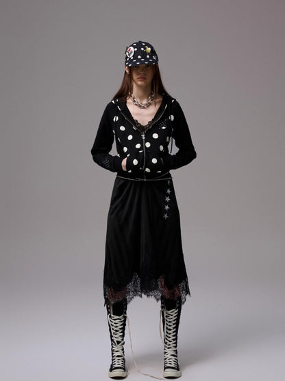 Polka Dot Spliced Zip-up Hoodie