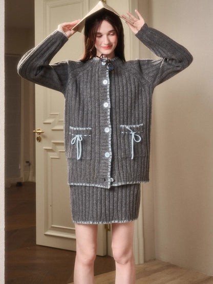 Latitude 69° Wool Contrast Trim Knit Sweater Set