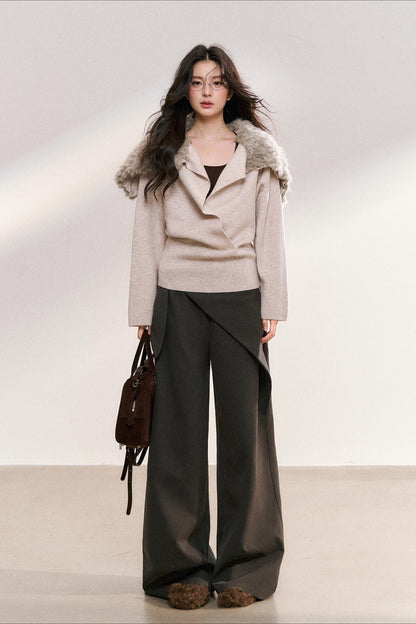 Gray Drape Wide-Leg Asymmetric Trousers