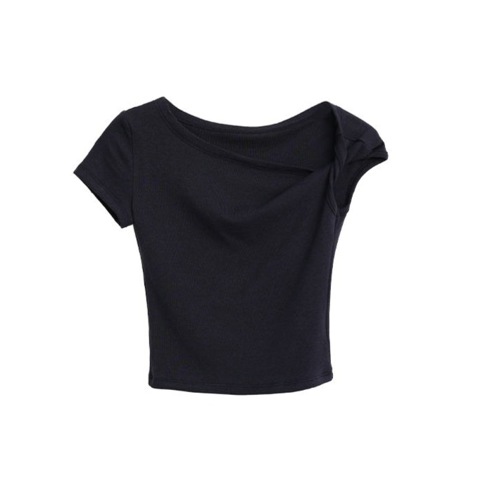 Asymmetric Off-Shoulder Cropped Tee