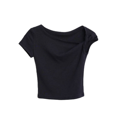 Asymmetric Off-Shoulder Cropped Tee