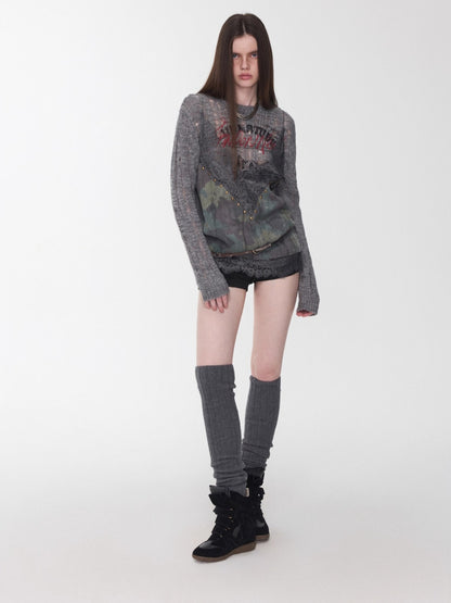 Icelandic Animal Pattern Open-Knit Sweater