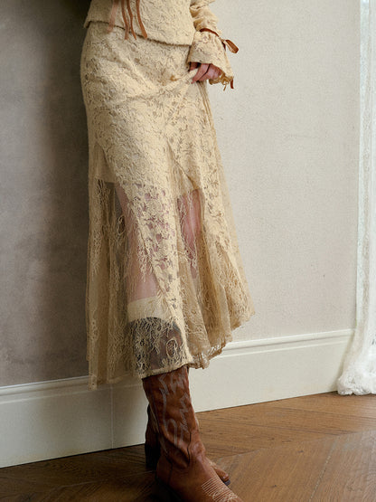 Brown Fuzzy Lace Shirt Dress - Brown Skirt / M (Pre-sale 10 days) Brown Fuzzy Lace Shirt Dress - Brown Skirt / M (Pre-sale 10 days)
