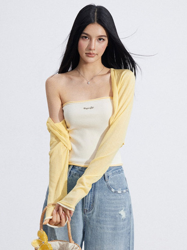 Shawl Cardigan and Bandeau Two-Piece Set