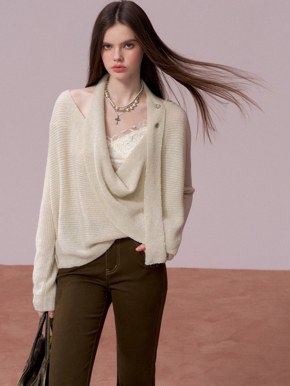 Shimmer Drape-Neck Sweater