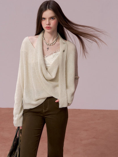 Shimmer Drape-Neck Sweater