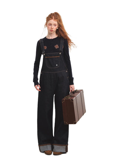 Raw Denim Cuffed Overalls - CHINASQUAD