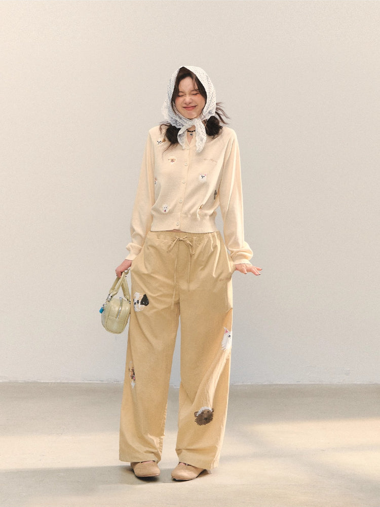 Fun Dog Print High-Waist Pants