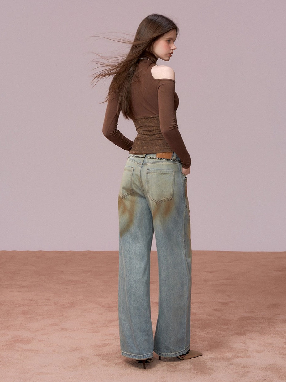 Lace-Panel Fitted Long-Sleeve T-Shirt