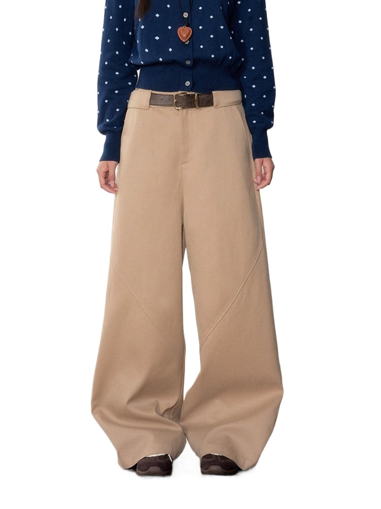 Khaki Retro Lazy Wide-leg Trousers