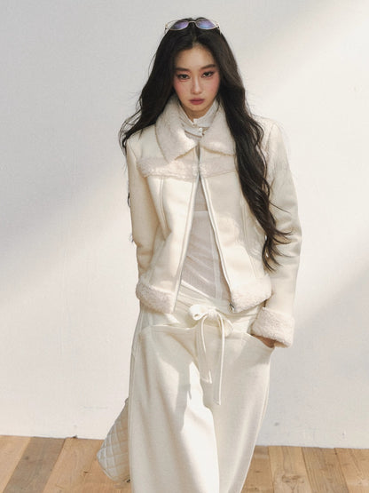 Two-Tone Shearling Cropped Jacket