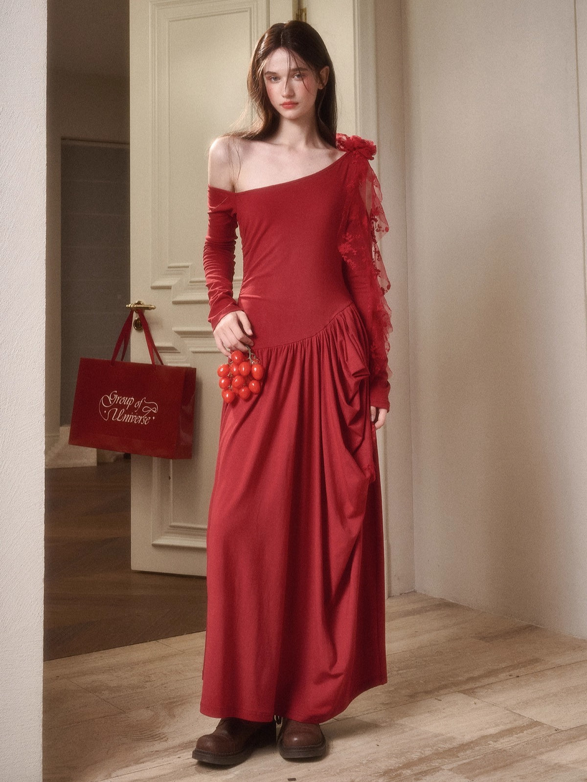 Berry Glaze Off-Shoulder Knit Maxi Dress