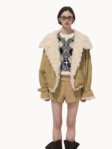 Shearling-Style Short Leather Jacket