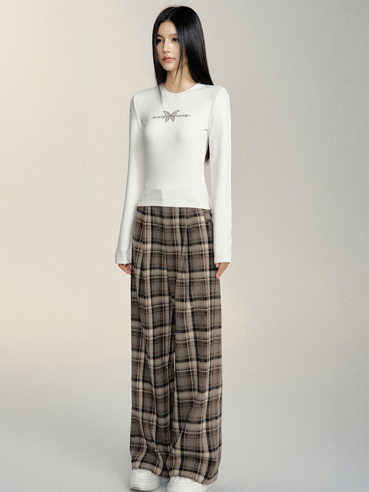 Loose Plaid Wide-Leg Pants