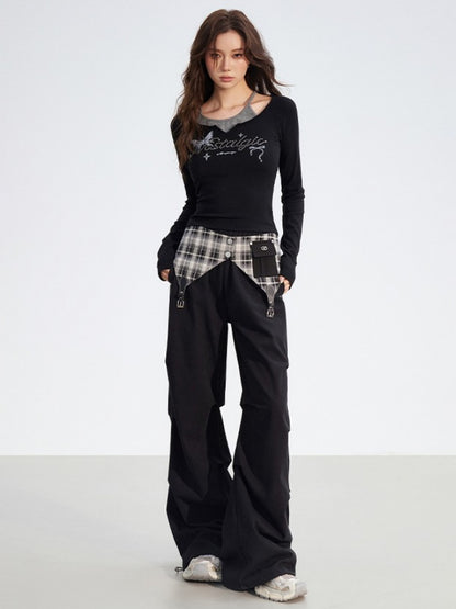 Detachable Plaid Utility Cotton Pants
