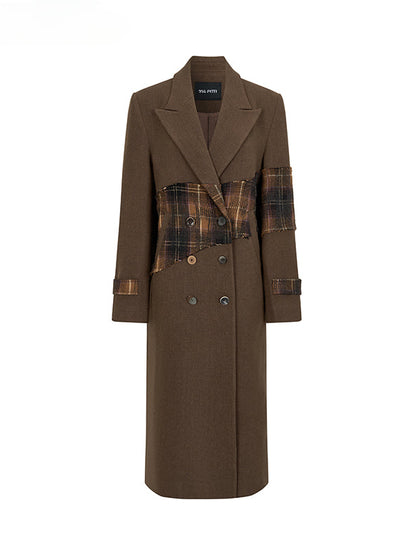 Wool Blend Plaid Patchwork French Coat